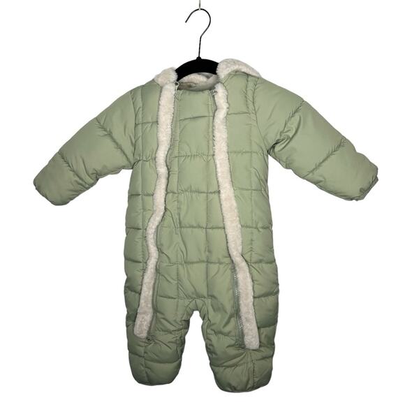 JESSICA SIMPSON / sage green fur trimmed puffer onesie suit / 18M - Picture 1 of 7